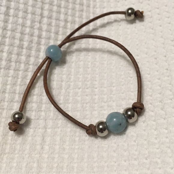 Hand Crafted Jewelry - Leather Amazonite Stainless steel beads Bracelet